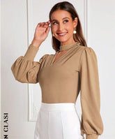 Keyhole Neck Lantern Sleeve Tee